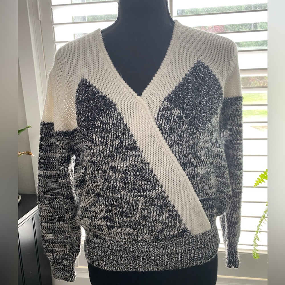 Charlotte VanHorne vintage sweater, off white, black, and metallic. Size M